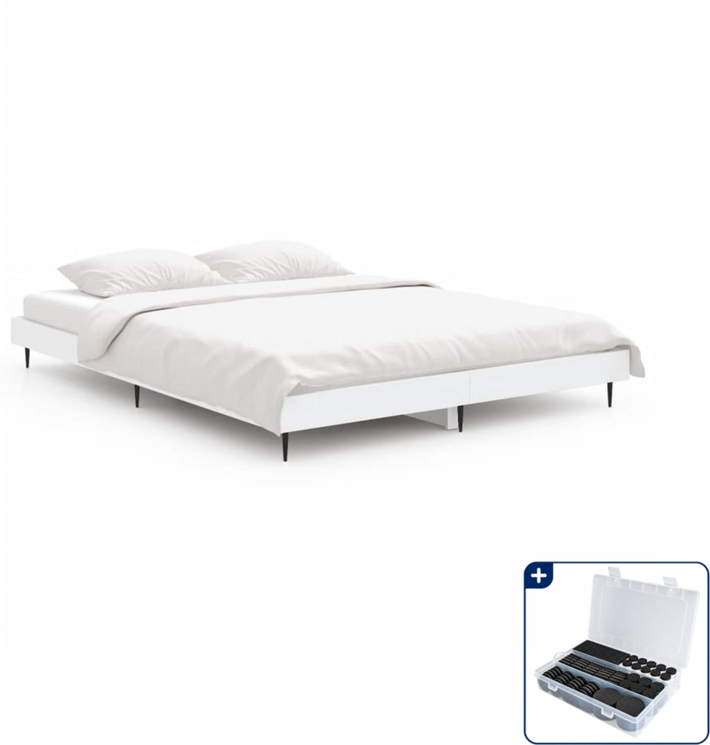vidaXL bedframe - 135 x 190 cm - bewerkt hout - wit - Inclusief antikrasvilt 177-delig