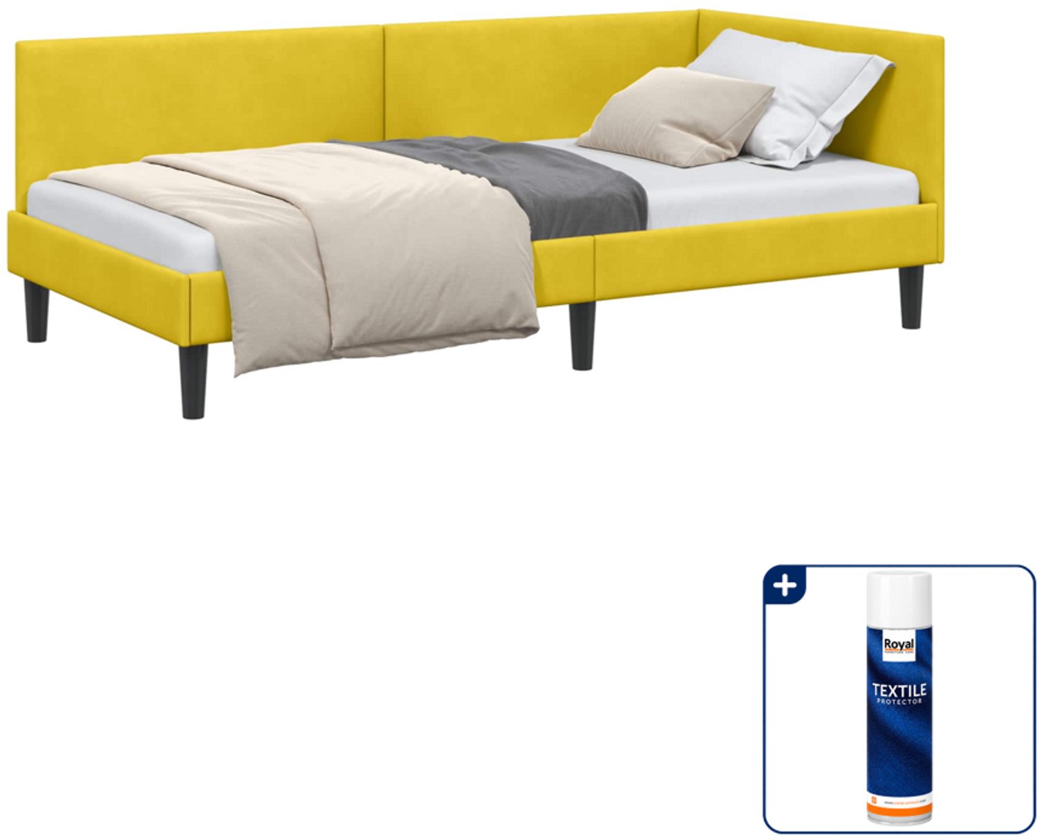 vidaXL hoekbedframe - 100 x 200 cm - fluweel - geel - Inclusief textielbeschermer 500 ml