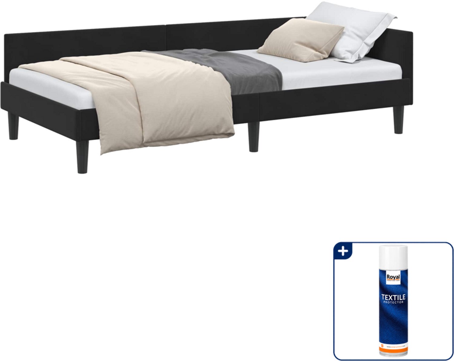 vidaXL hoekbedframe - 100 x 200 cm - fluweel - zwart - Inclusief textielbeschermer 500 ml