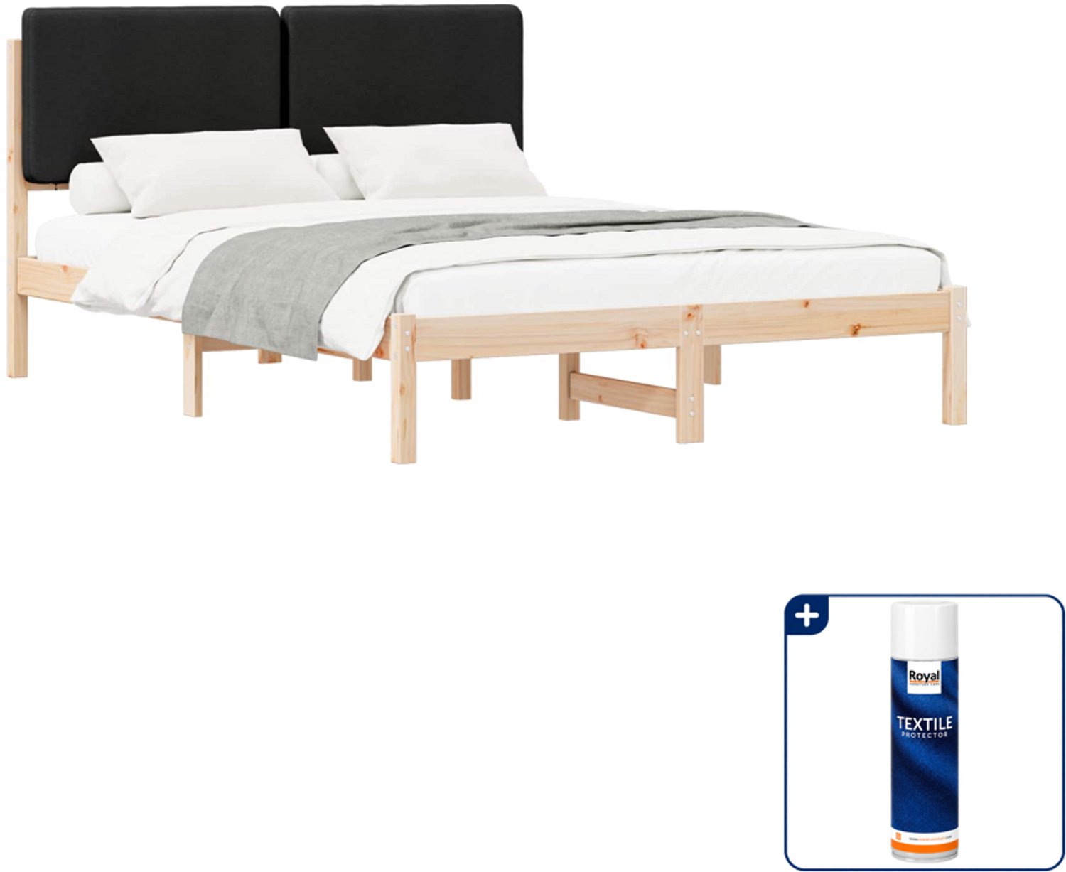 vidaXL Bedframe - 140 x 190 cm - zwart - Inclusief textielbeschermer 500 ml