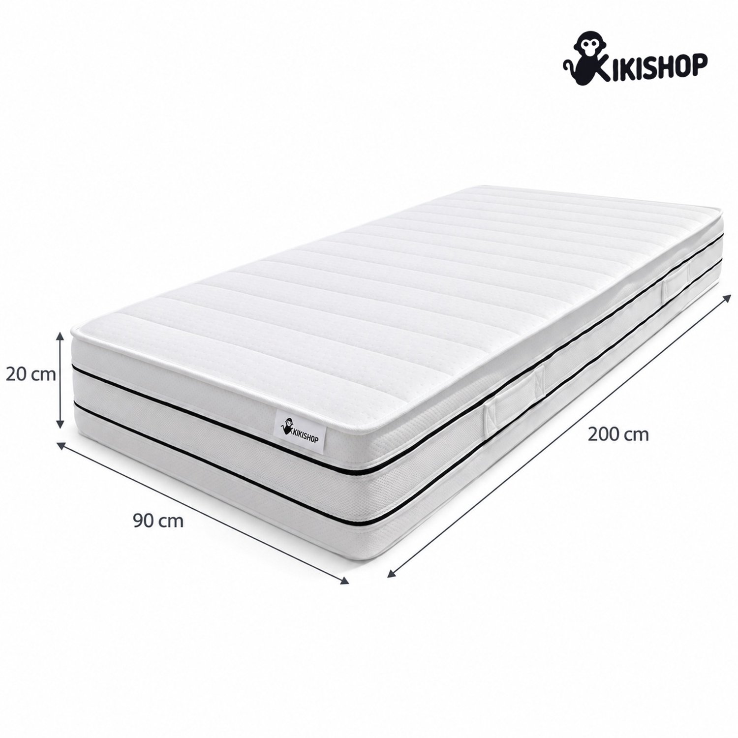 kikishop Matras 90x200 cm - Koudschuim HR40 - 20 cm dik - Medium - 3D-ventilatierand met bies - Wasbare hoes - Kikishop Ventisa 3D Wit