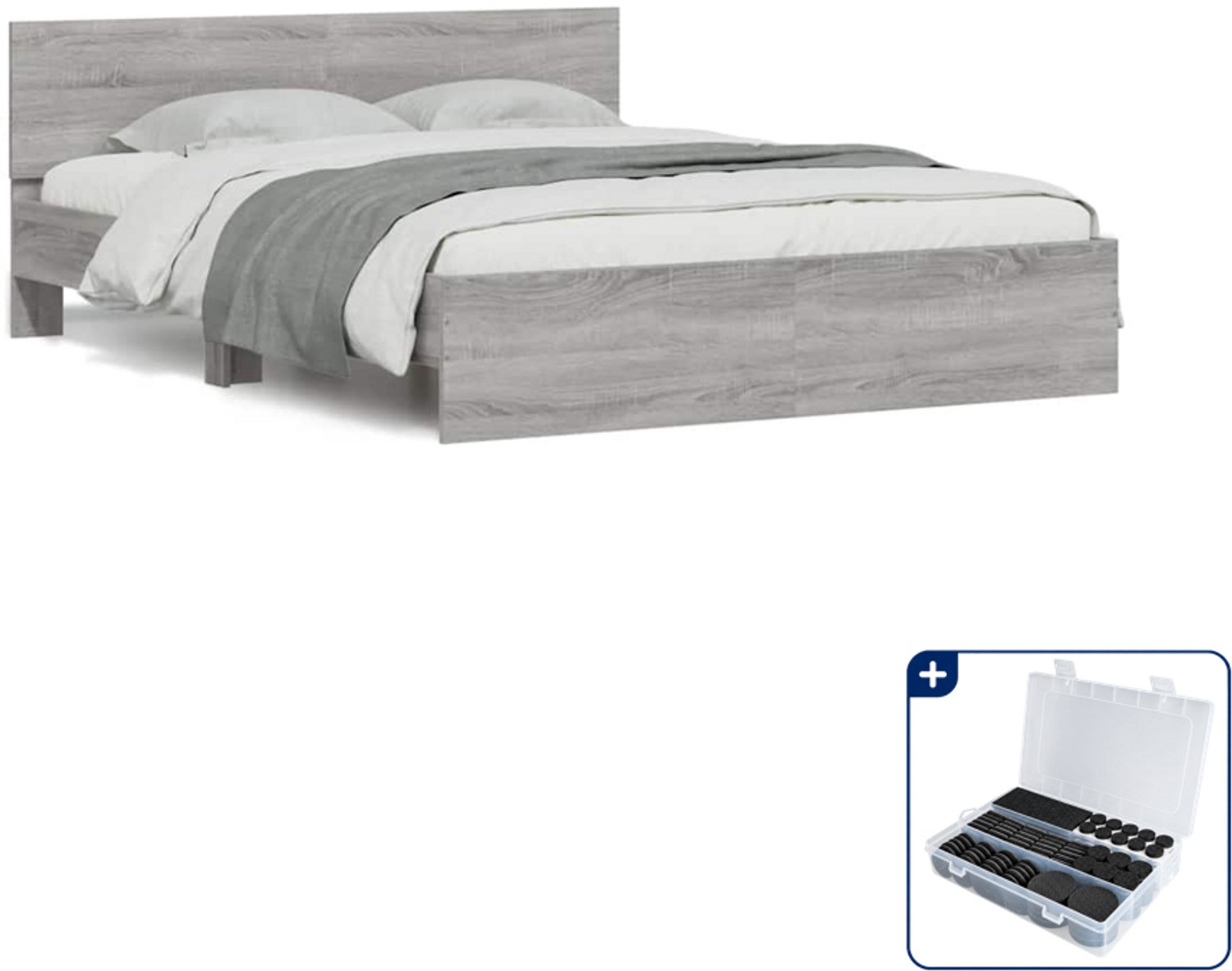 vidaXL Bedframe - Small double - 140 x 200 cm - grijs sonoma eiken - Inclusief antikrasvilt 177-delig Blauw