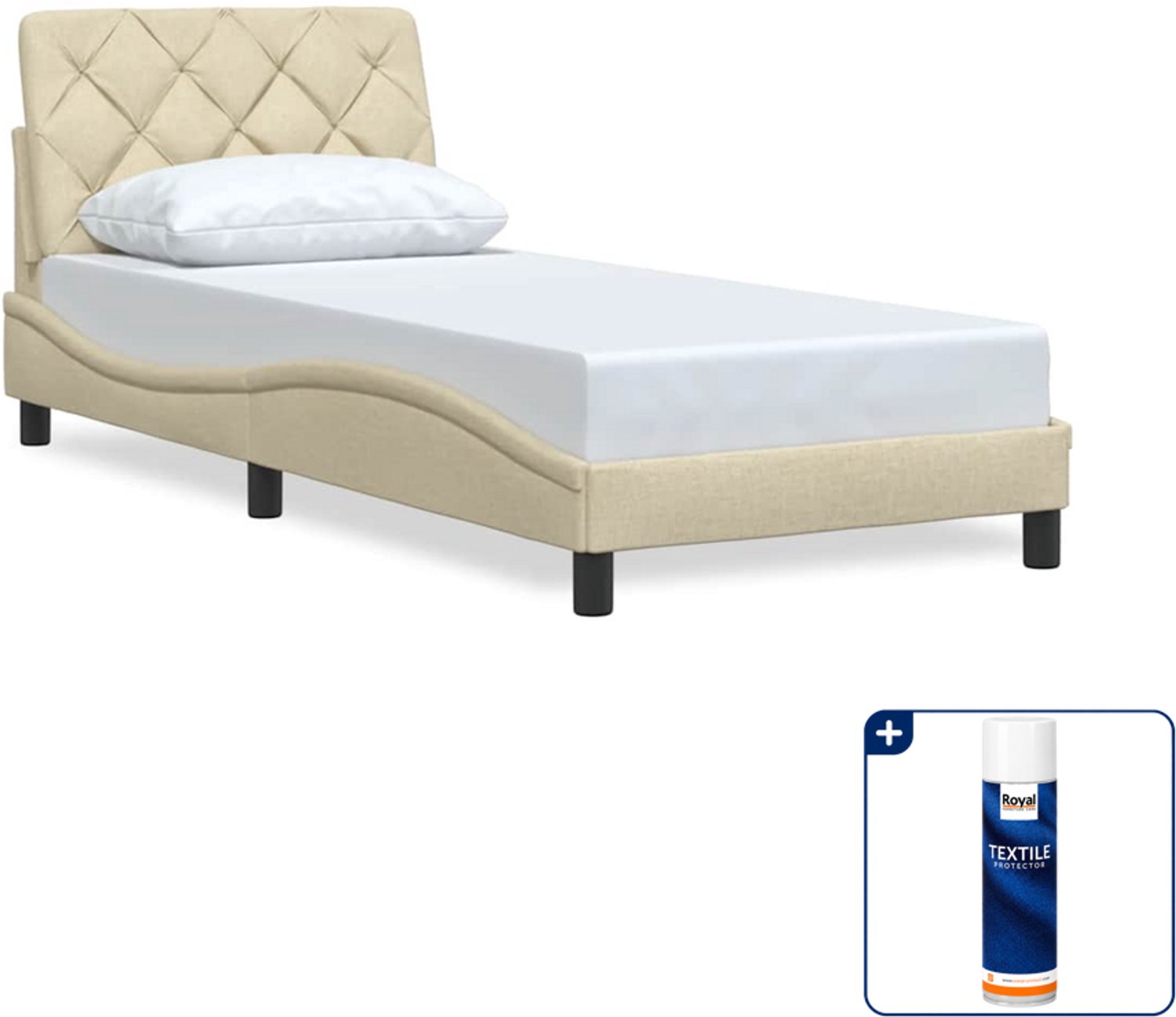 vidaXL Bedframe - 90 x 190 cm - stof - crèmekleurig - Inclusief textielbeschermer 500 ml Grijs
