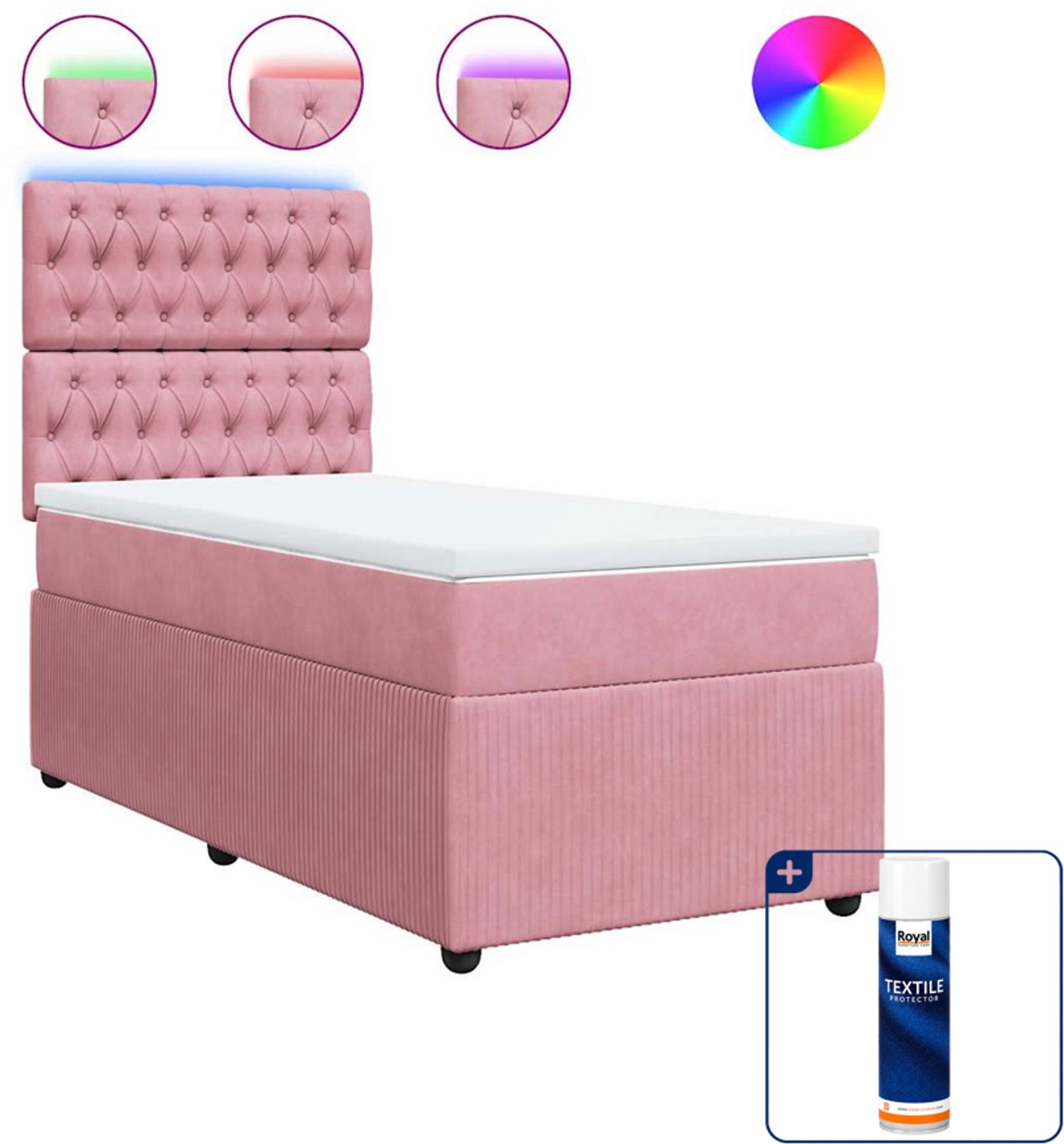 vidaXL boxspring met matras - 90 x 200 cm - fluweel - roze - Inclusief textielbeschermer 500 ml Bruin