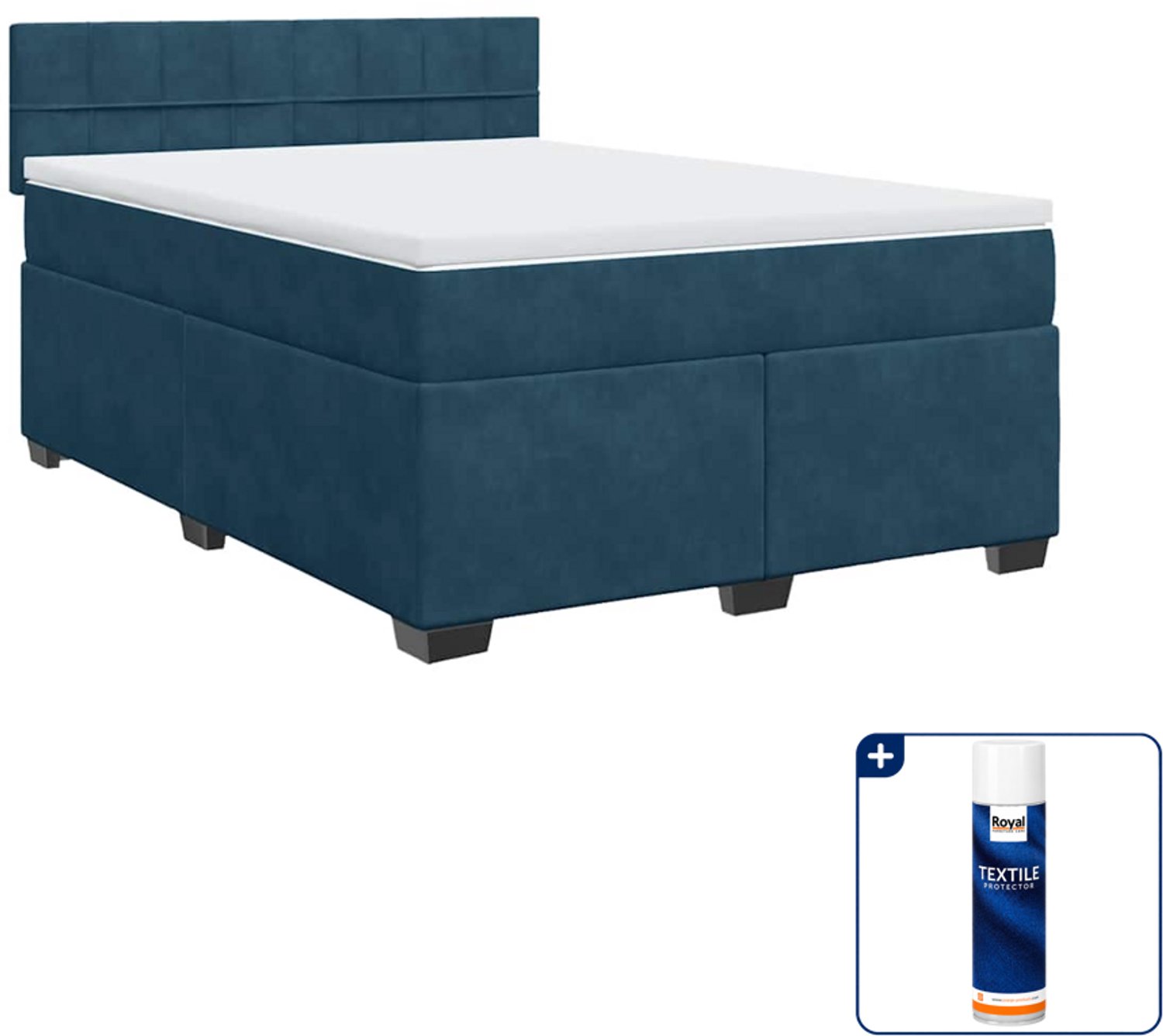 vidaXL boxspring met matras - Queensize - 160 x 200 cm - blauw - Inclusief textielbeschermer 500 ml