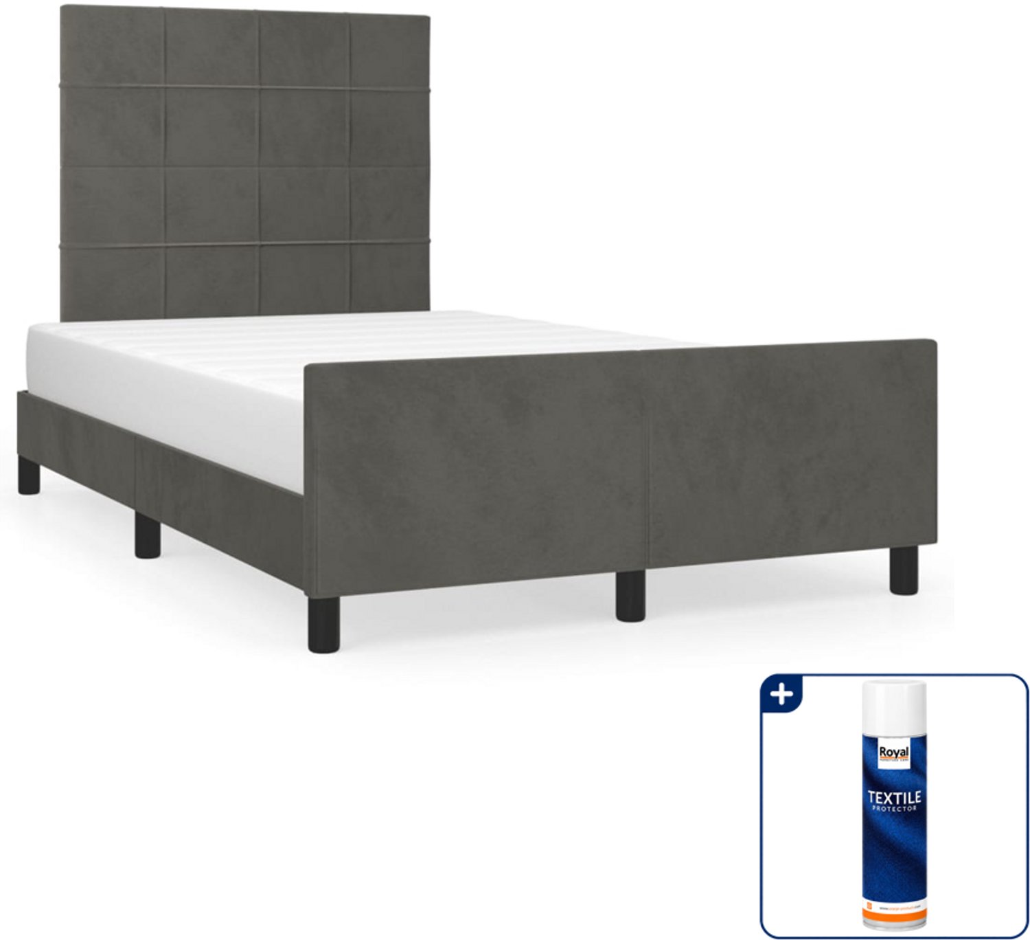 vidaXL Bedframe 120 x 190 cm - fluweel - donkergrijs - Inclusief textielbeschermer 500 ml Zwart