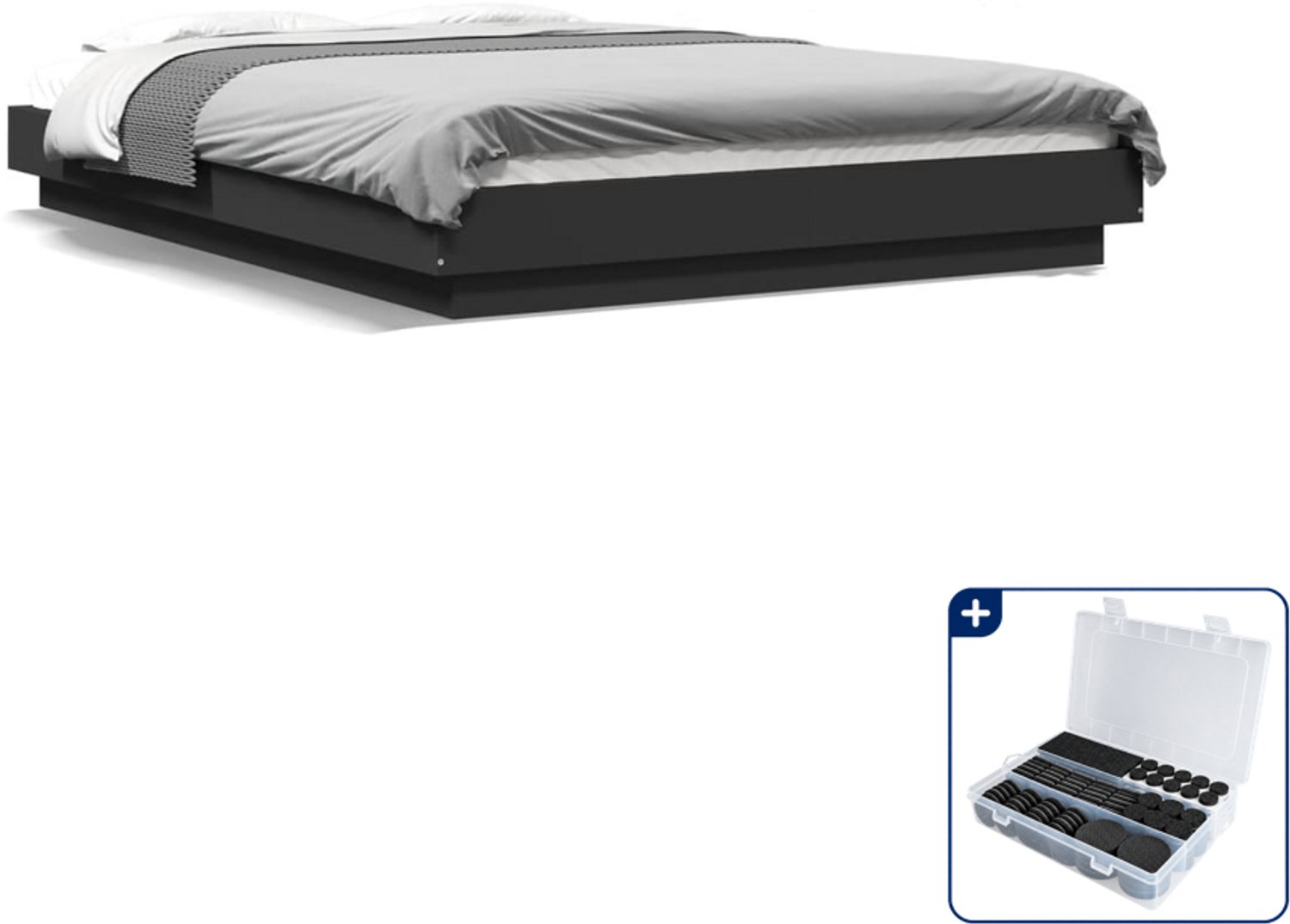 vidaXL bedframe met led-verlichting - 120 x 190 cm - zwart - Inclusief antikrasvilt 177-delig
