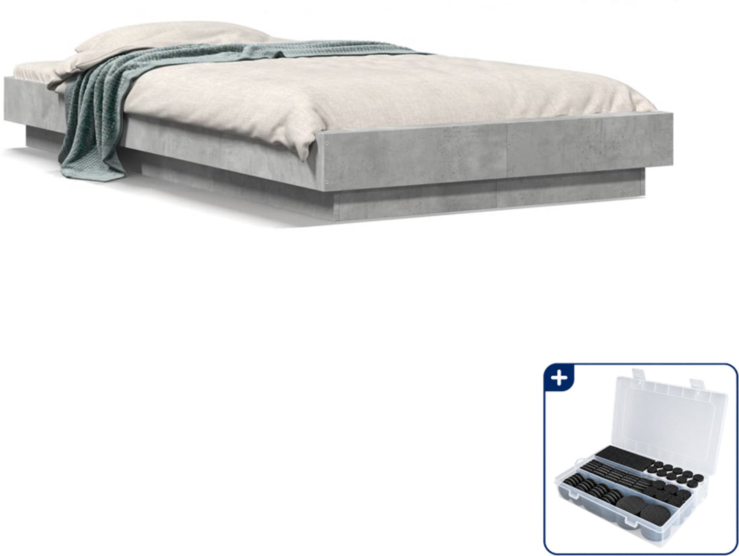 vidaXL bedframe - 90 x 200 cm - bewerkt hout - betongrijs - Inclusief antikrasvilt 177-delig
