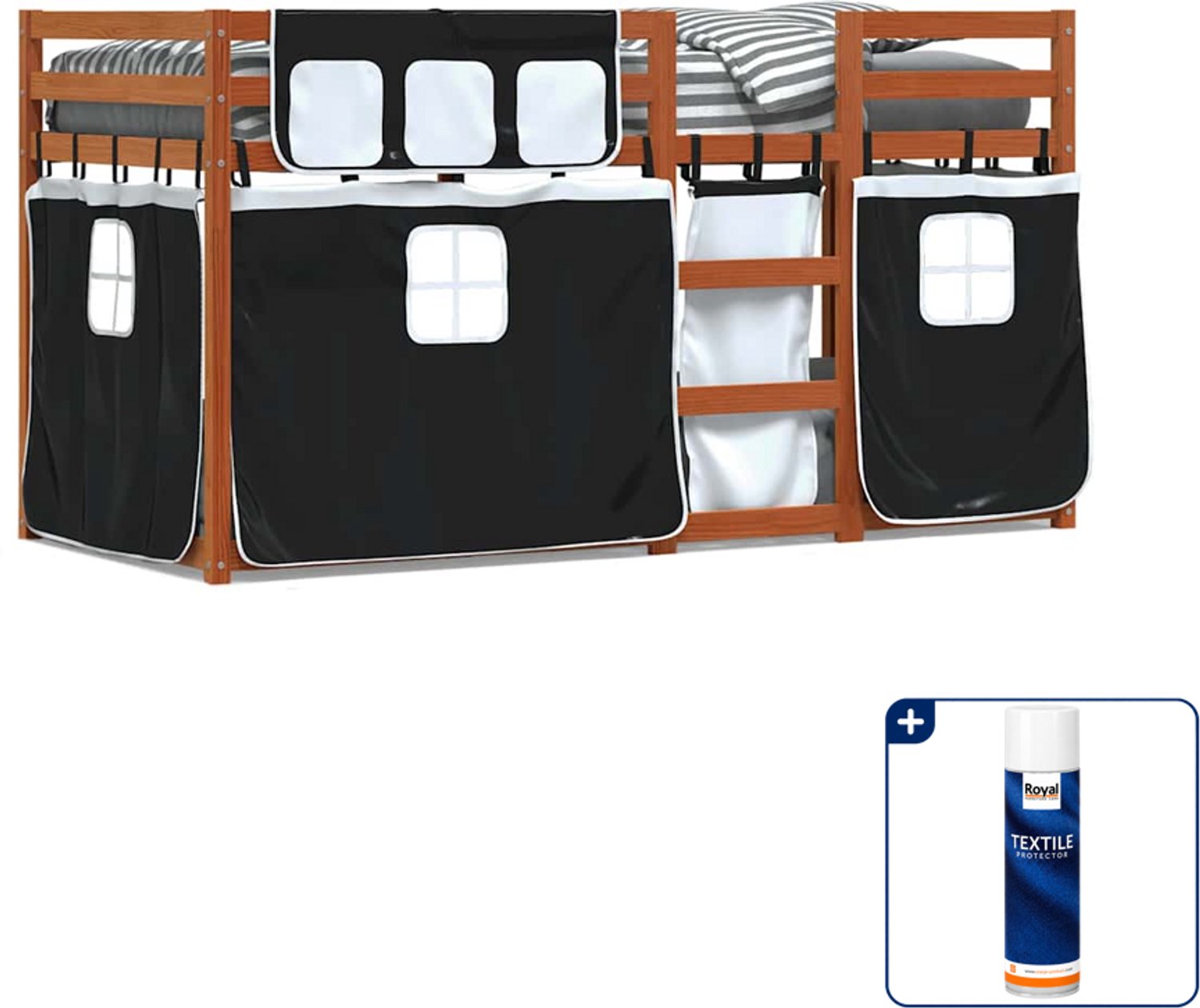 vidaXL stapelbed - 90 x 190 cm - massief grenenhout - bruin en zwart - Inclusief textielbeschermer 500 ml Taupe
