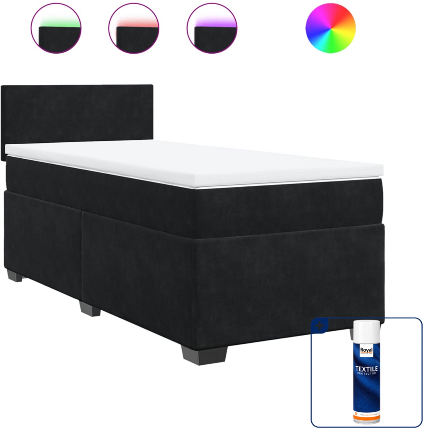 vidaXL boxspring met matras 100 x 200 cm - fluweel - zwart - Inclusief textielbeschermer 500 ml