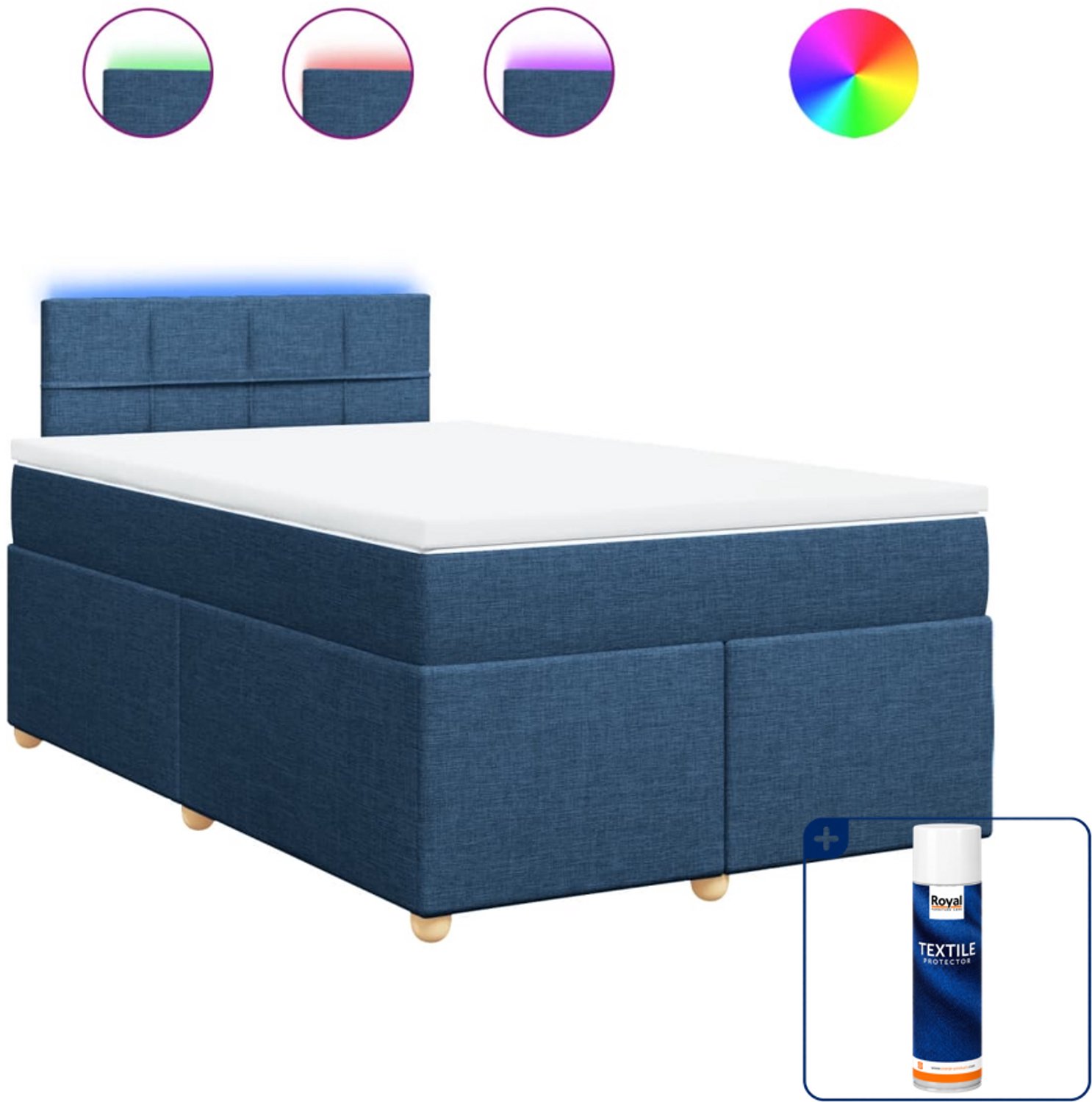 vidaXL boxspring met matras - 120 x 200 cm - stof - blauw - Inclusief textielbeschermer 500 ml