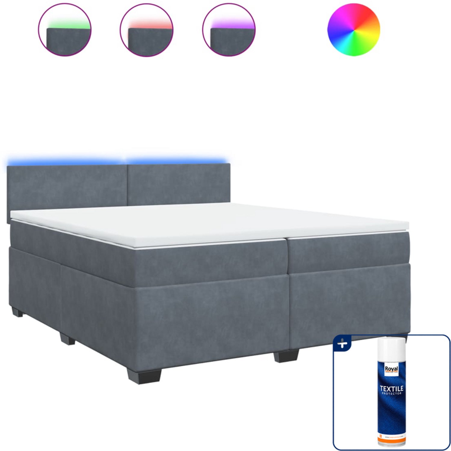 vidaXL Super kingsize boxspring met matras - 200 x 200 cm - donkergrijs - Inclusief textielbeschermer 500 ml