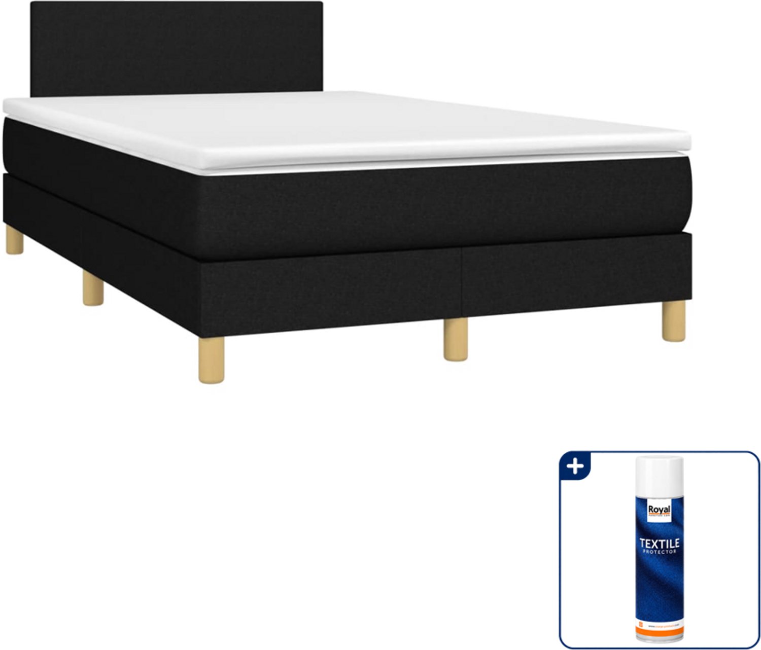 vidaXL boxspring met matras - 120 x 190 cm - zwart - Inclusief textielbeschermer 500 ml