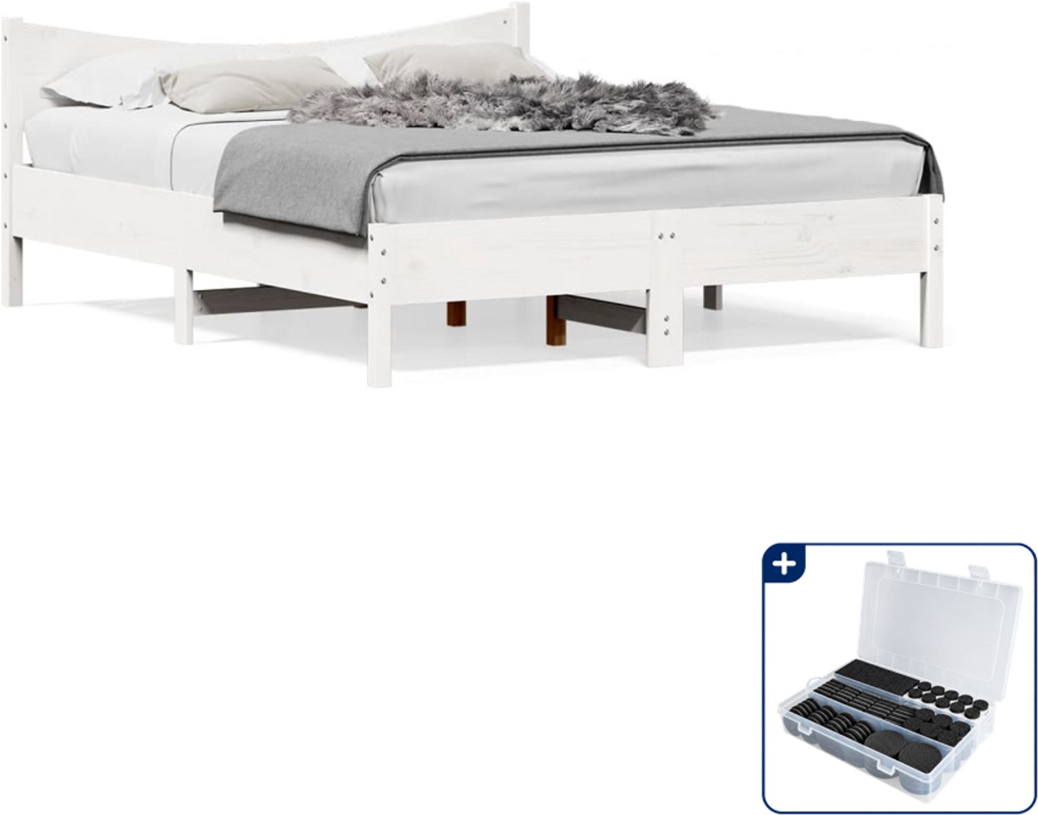 vidaXL Bedframe - 150 x 200 cm - massief grenenhout - wit - Inclusief antikrasvilt 177-delig