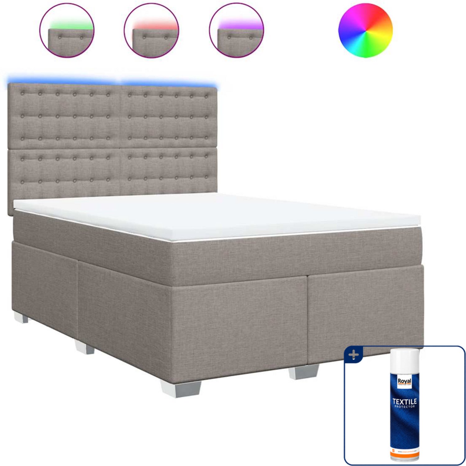 vidaXL boxspring met matras - 140 x 190 cm - taupe - Inclusief textielbeschermer 500 ml