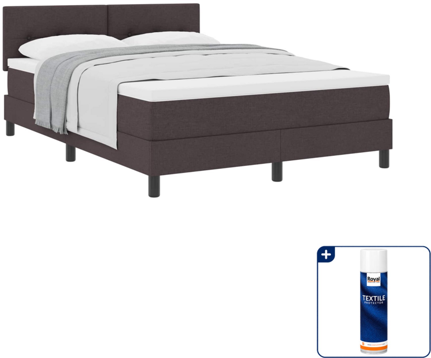 vidaXL boxspringbed - Small double - 140 x 200 cm - donkerbruin - Inclusief textielbeschermer 500 ml