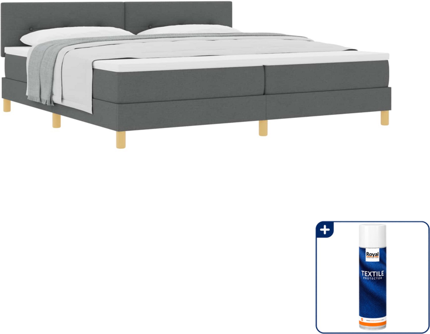 vidaXL boxspringbed - 200 x 200 cm - stof - donkergrijs - Inclusief textielbeschermer 500 ml