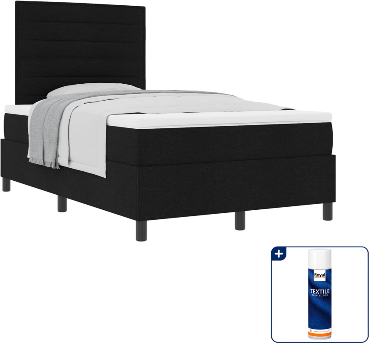 vidaXL boxspringbed met matras - 120 x 190 cm - stof - zwart - Inclusief textielbeschermer 500 ml