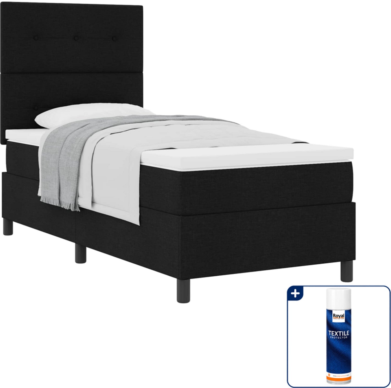 vidaXL boxspringbed - 90 x 200 cm - stof - zwart - Inclusief textielbeschermer 500 ml
