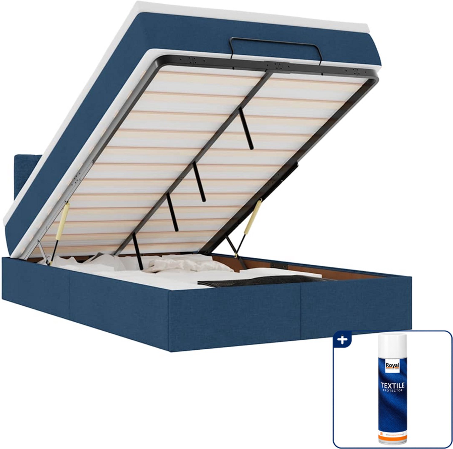 vidaXL bed met matras en LED - 120 x 190 cm - stof - blauw - Inclusief textielbeschermer 500 ml