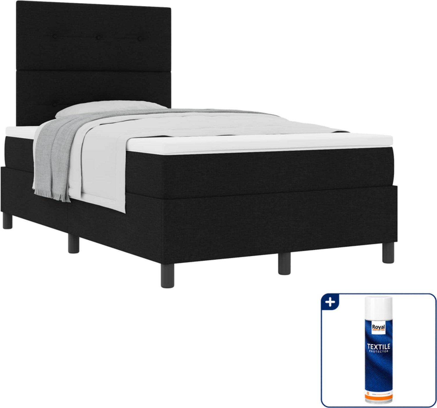 vidaXL boxspringbed - 120 x 200 cm - stof - zwart - Inclusief textielbeschermer 500 ml
