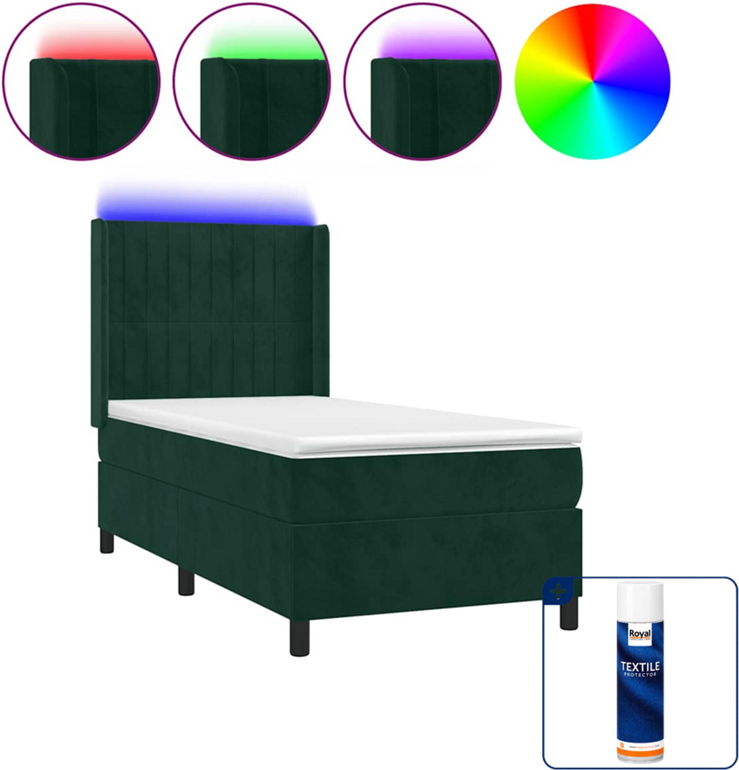 vidaXL Boxspring met matras en LED 80 x 200 cm - fluweel - donkergroen - Inclusief textielbeschermer 500 ml