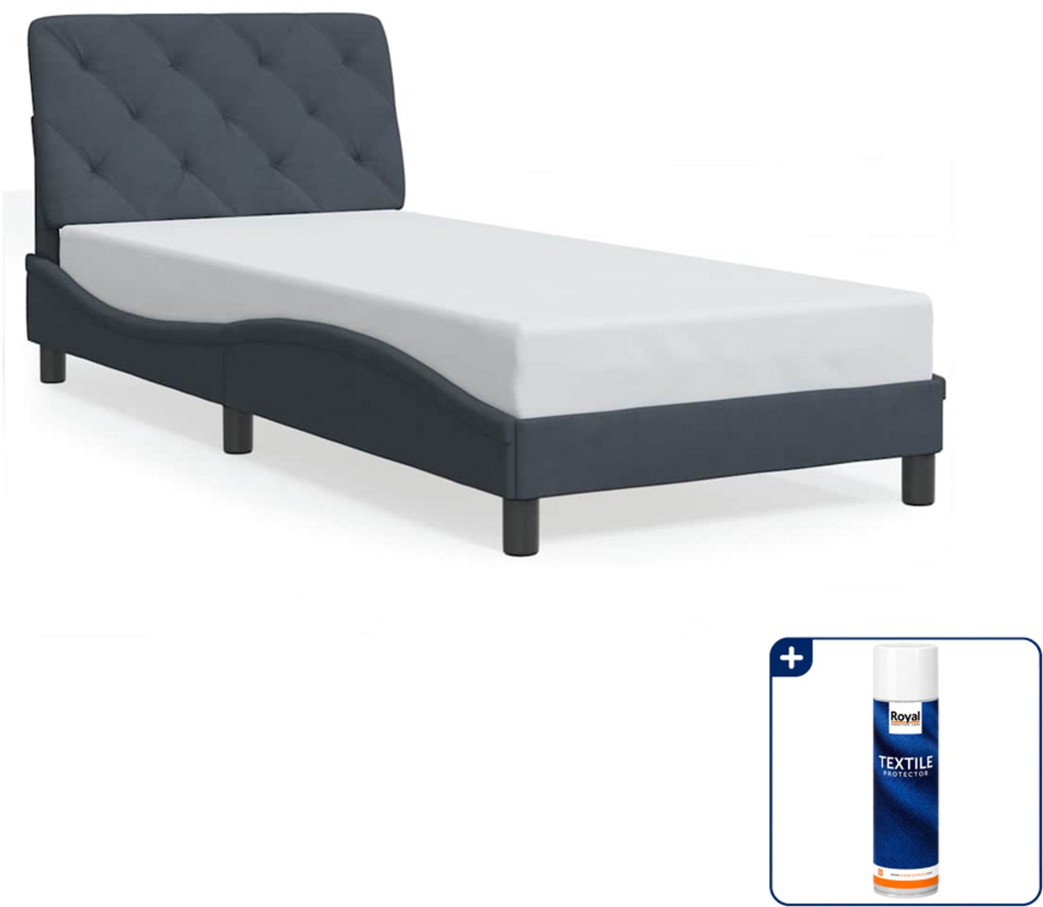 vidaXL bedframe - 90 x 190 cm - fluweel - donkergrijs - Inclusief textielbeschermer 500 ml Bruin