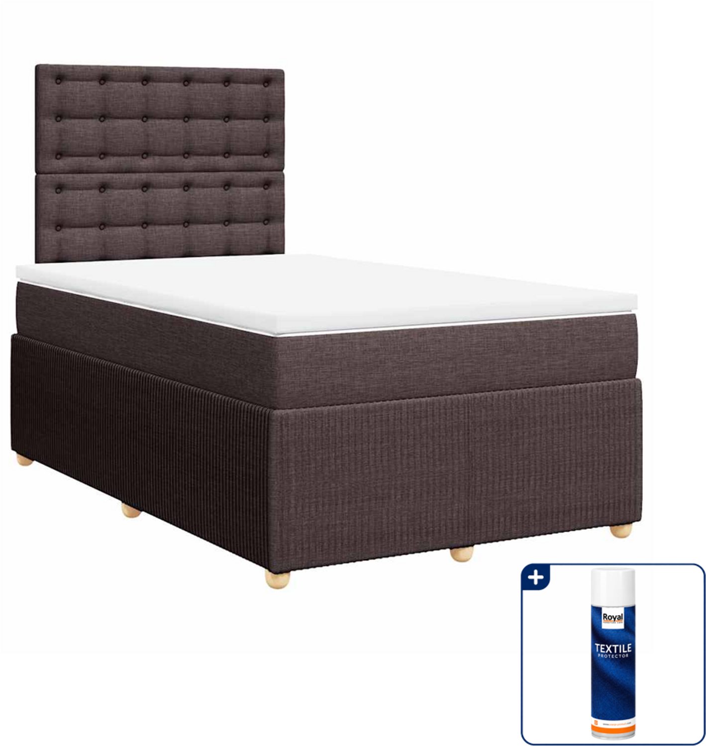 vidaXL boxspring met matras - 120 x 200 cm - donkerbruin - Inclusief textielbeschermer 500 ml