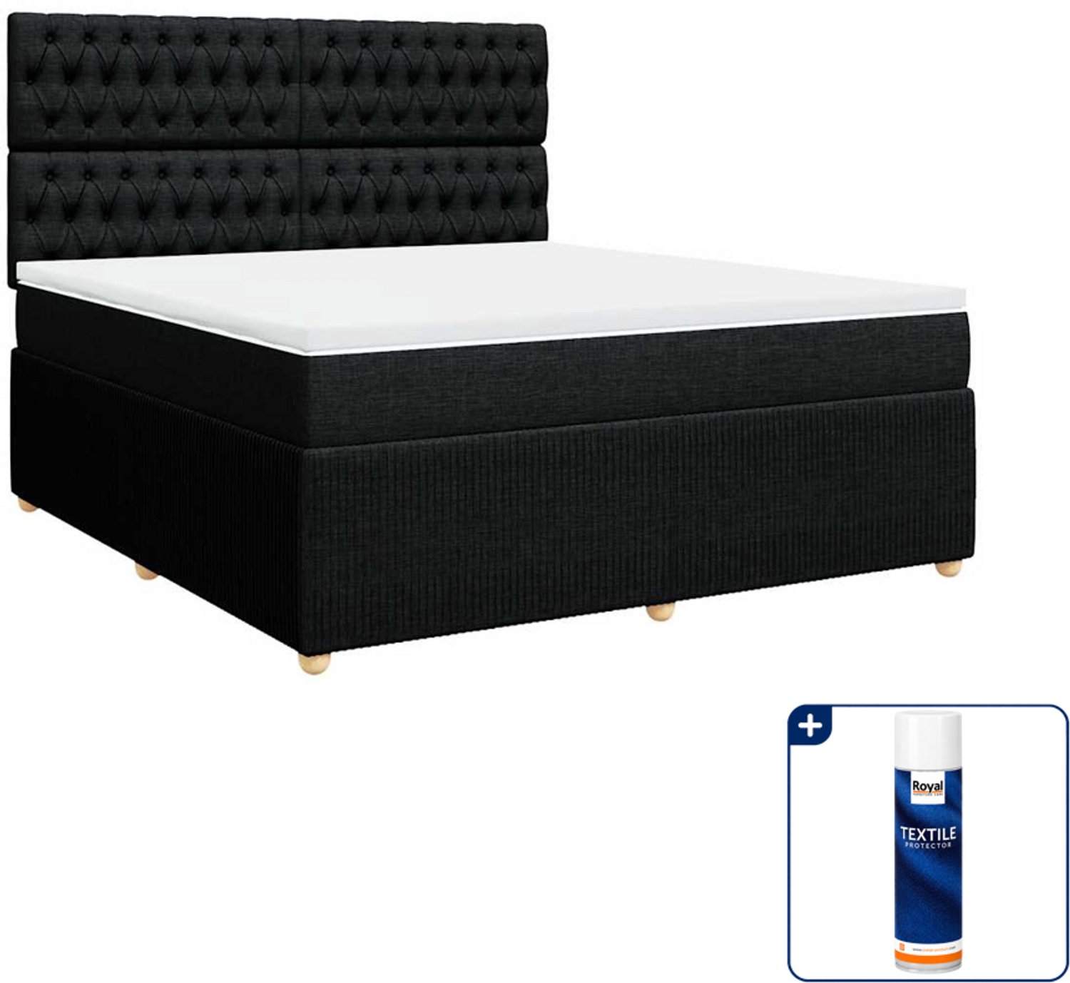 vidaXL Kingsize boxspring met matras - 180 x 200 cm - zwart - Inclusief textielbeschermer 500 ml