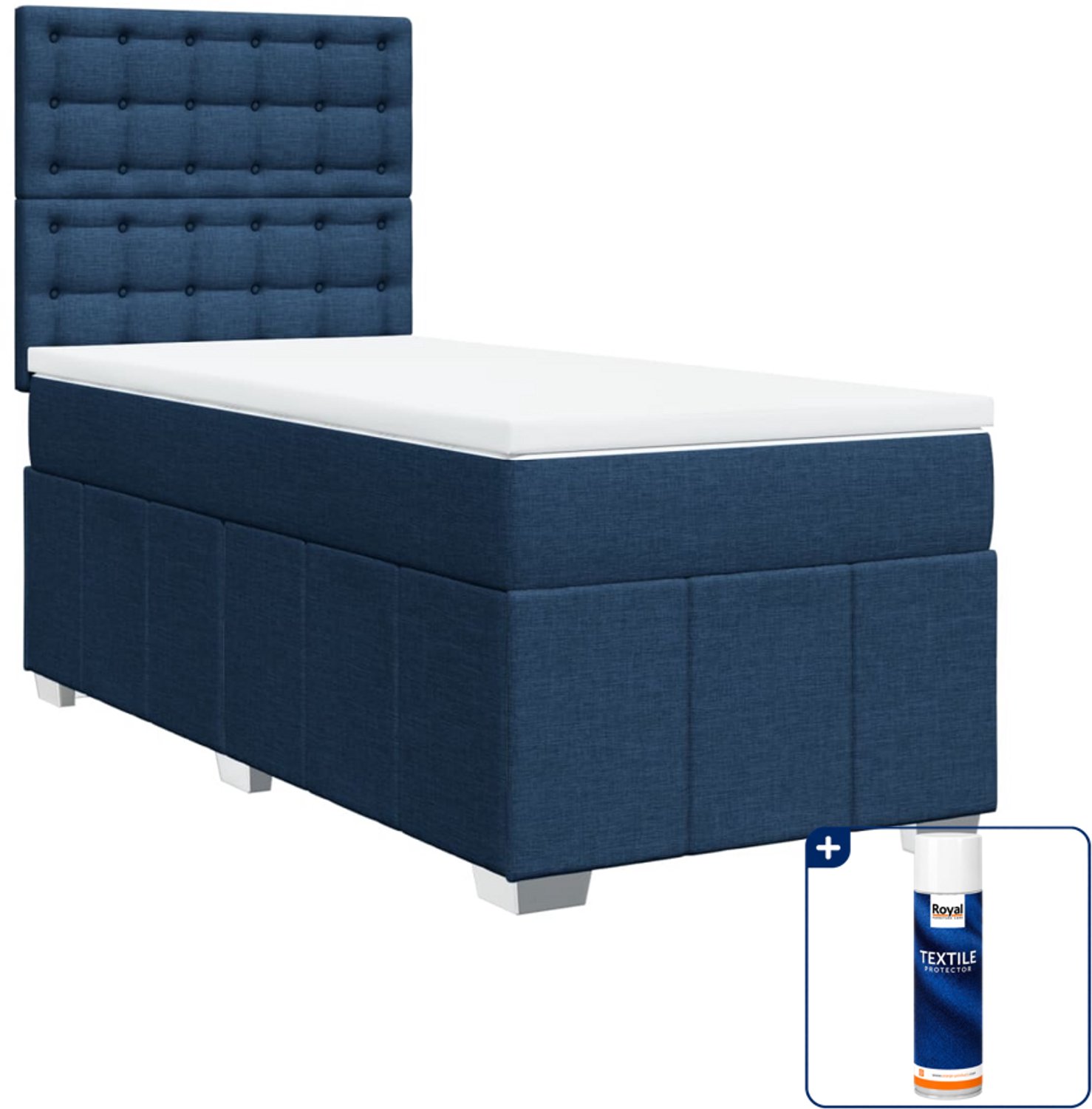 vidaXL boxspring met matras 90 x 200 cm - stof - blauw - Inclusief textielbeschermer 500 ml