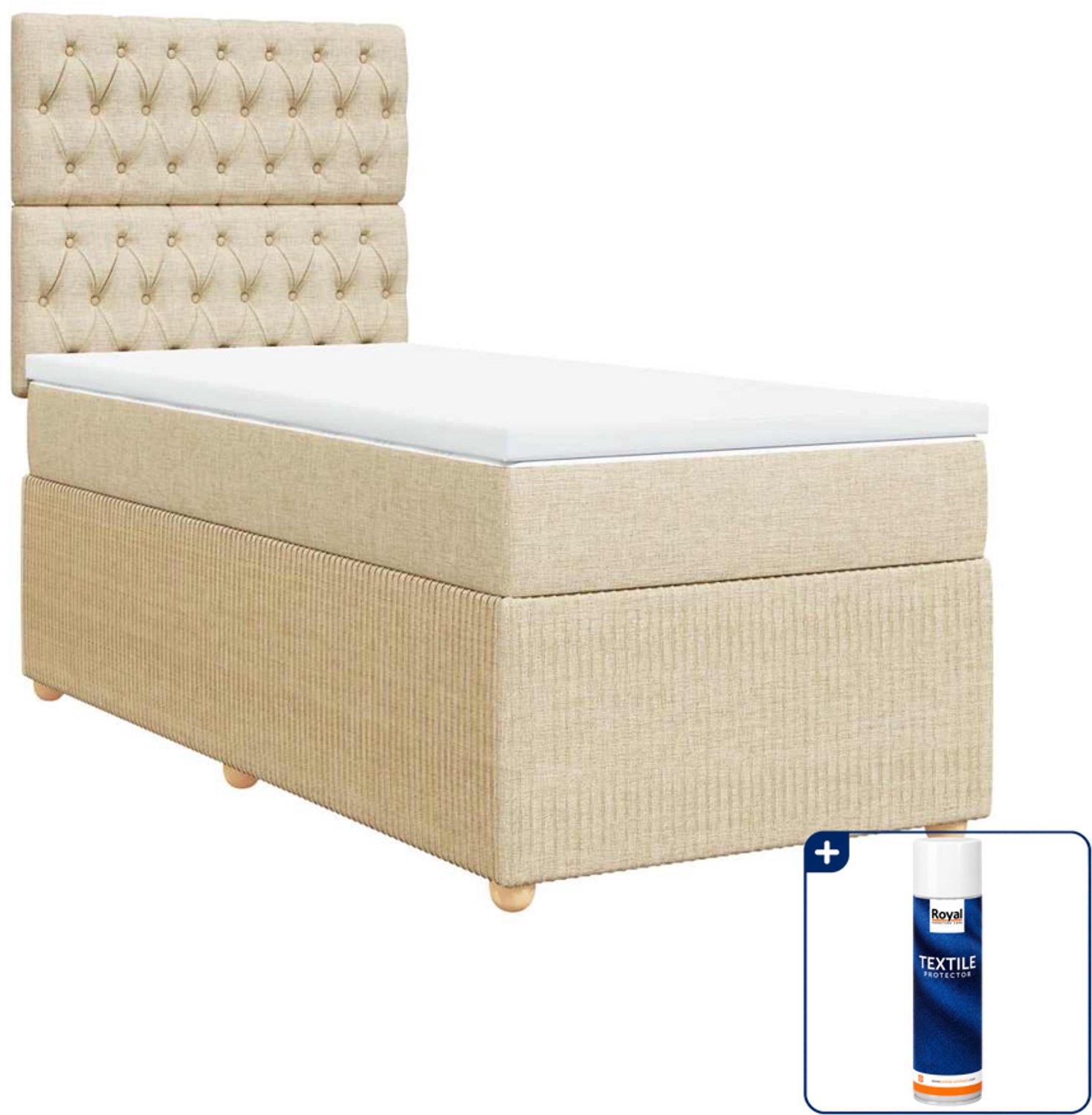 vidaXL boxspring met matras - 100 x 200 cm - crème - Inclusief textielbeschermer 500 ml