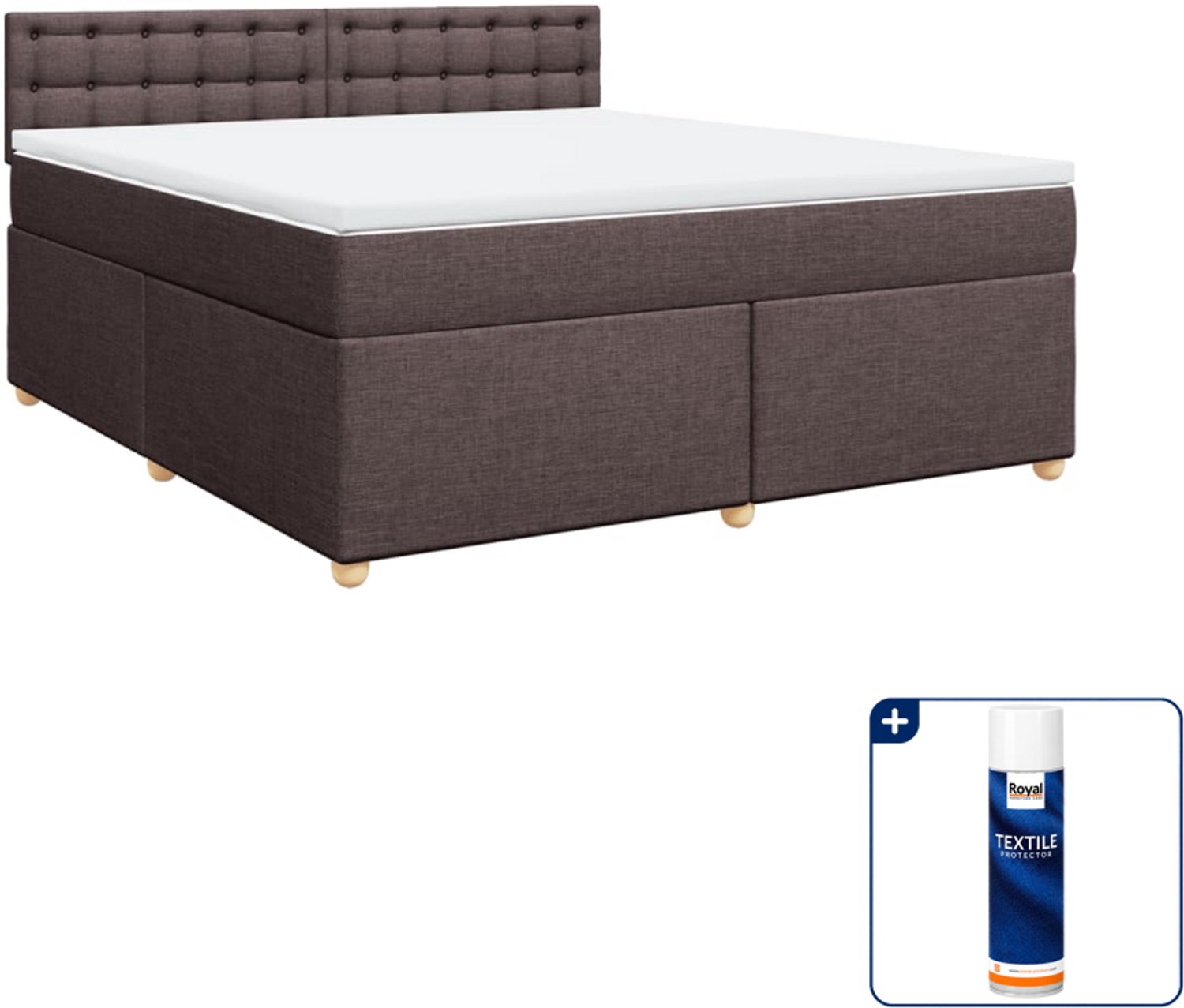 vidaXL Kingsize boxspring met matras - 180 x 200 cm - donkerbruin - Inclusief textielbeschermer 500 ml
