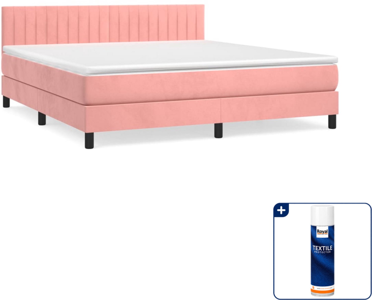 vidaXL boxspring - Queensize - 160 x 200 cm - fluweel - roze - Inclusief textielbeschermer 500 ml