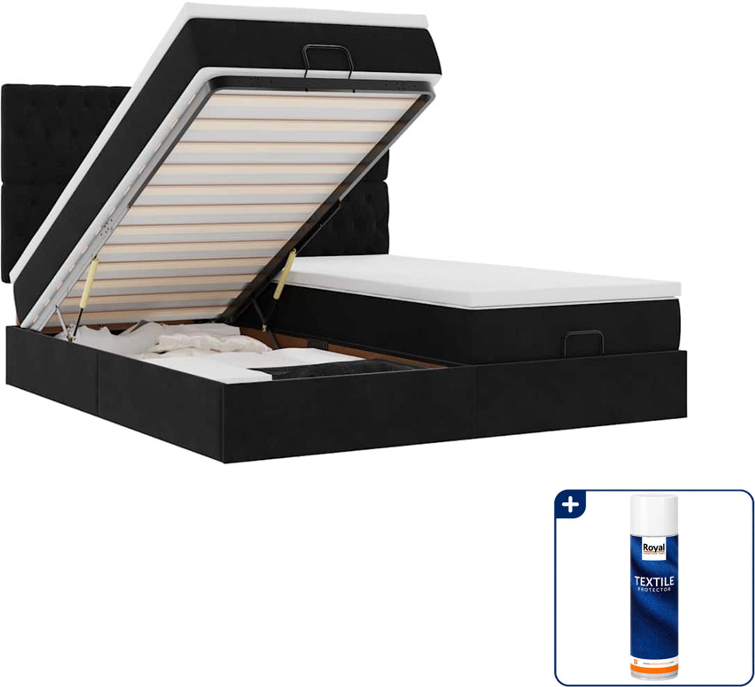 vidaXL Super kingsize bed - 200 x 200 cm - fluweel - zwart - Inclusief textielbeschermer 500 ml