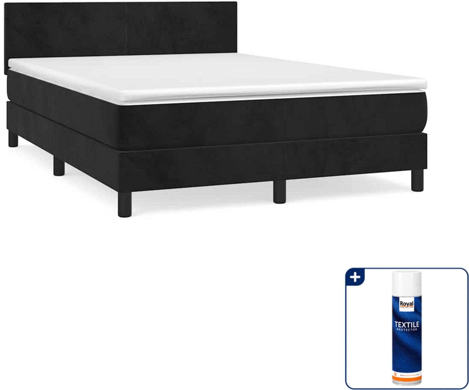 vidaXL boxspring met matras - small double - 140 x 200 cm - zwart - Inclusief textielbeschermer 500 ml