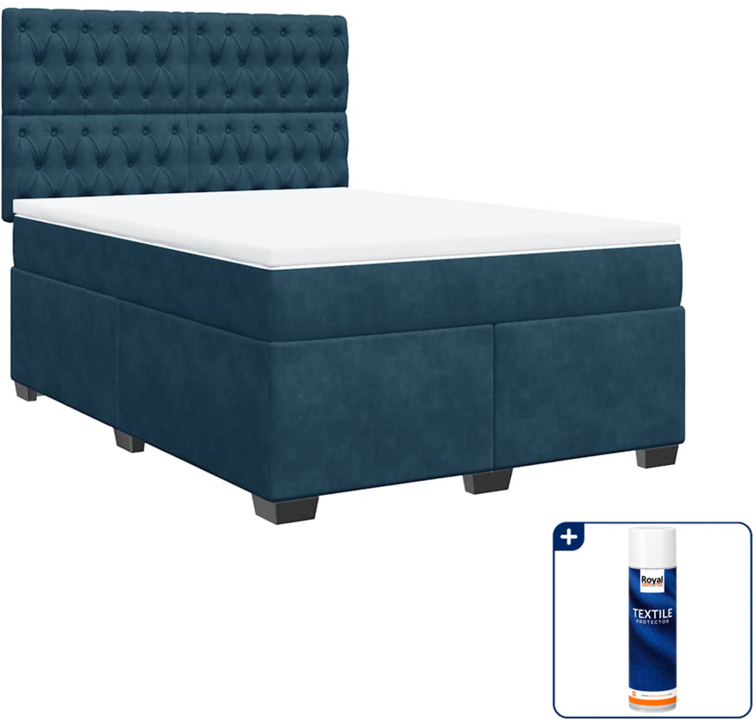 vidaXL Small double boxspring met matras - 140 x 200 cm - donkerblauw - Inclusief textielbeschermer 500 ml
