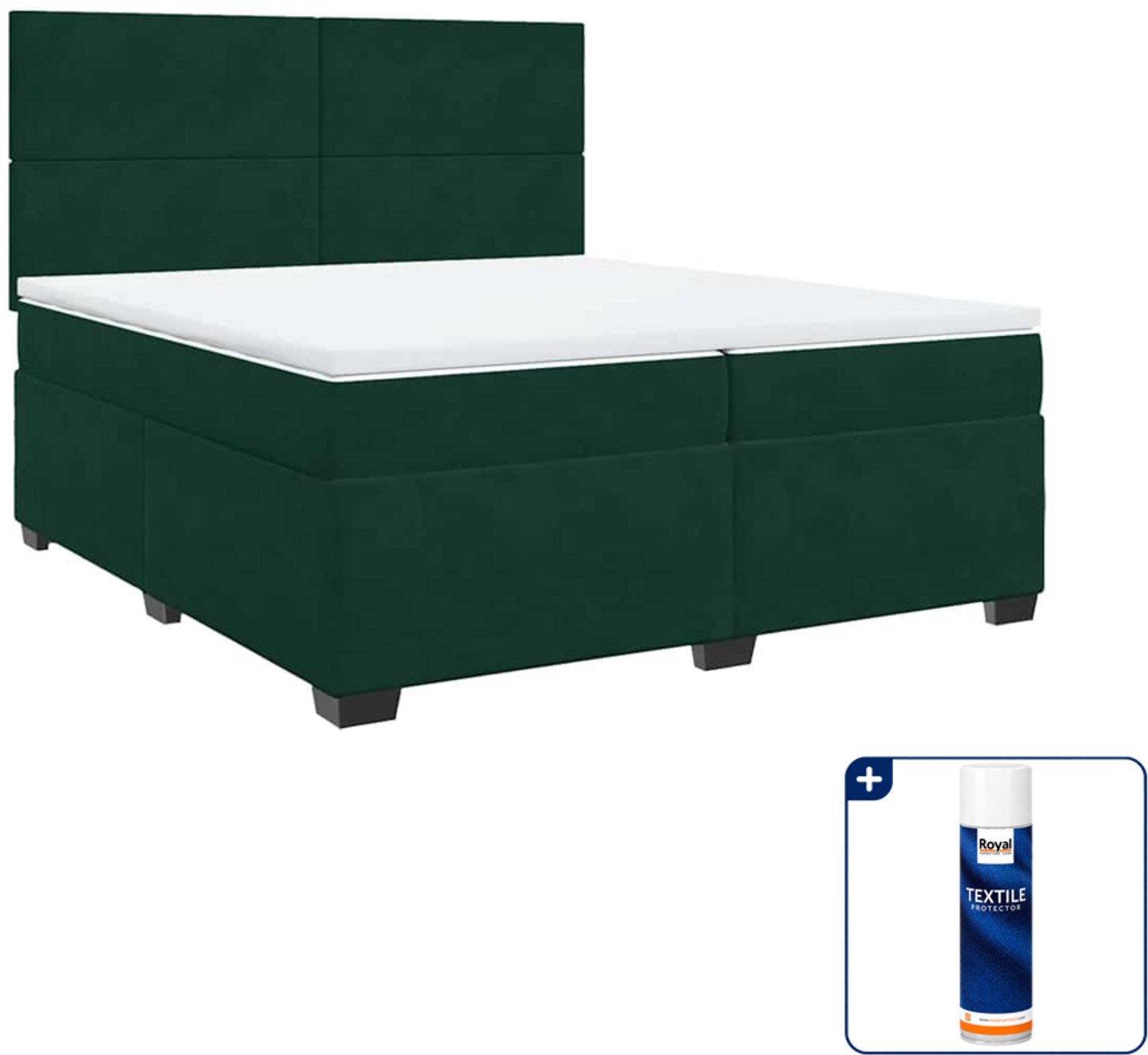 vidaXL Boxspring Super kingsize - 200 x 200 cm - fluweel - donkergroen - Inclusief textielbeschermer 500 ml