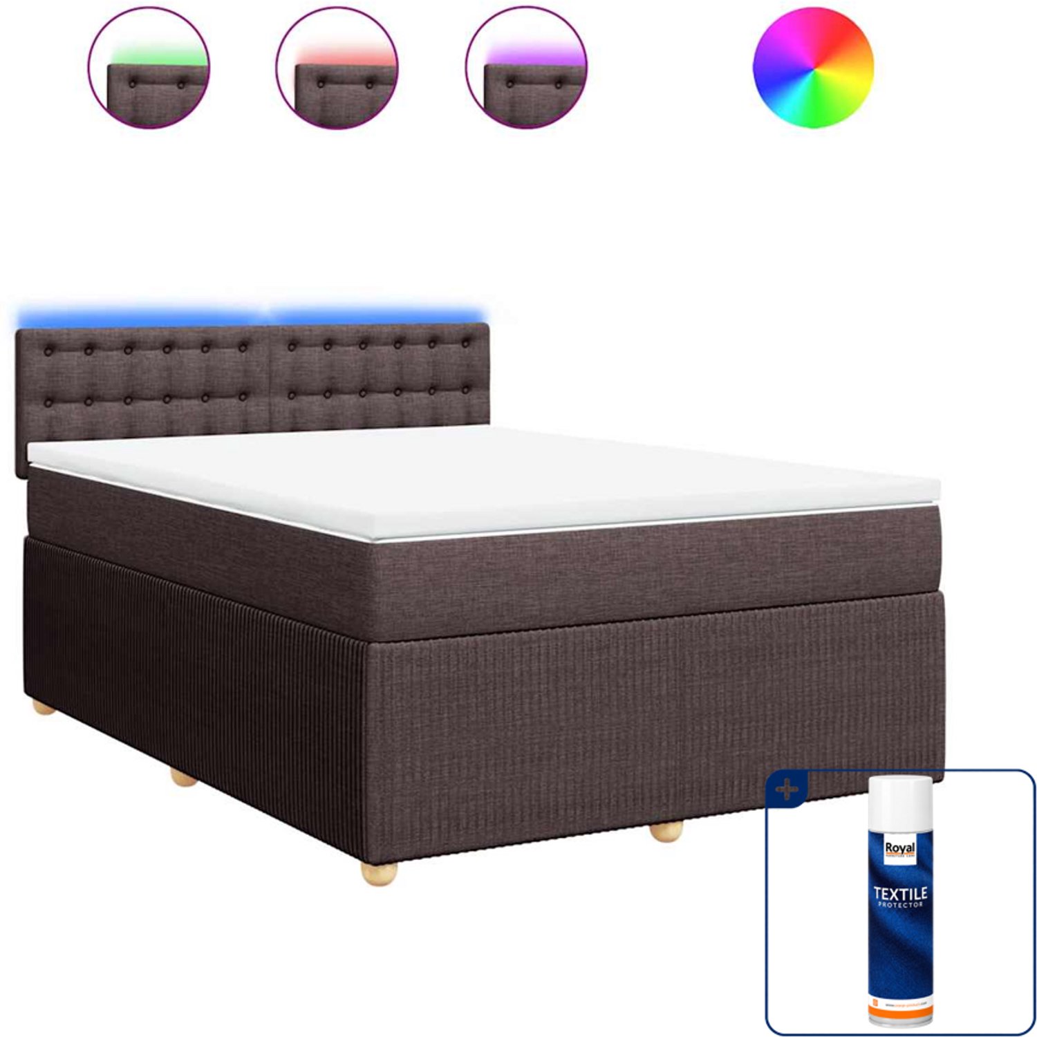vidaXL boxspring met matras 140 x 190 cm - donkerbruin - Inclusief textielbeschermer 500 ml