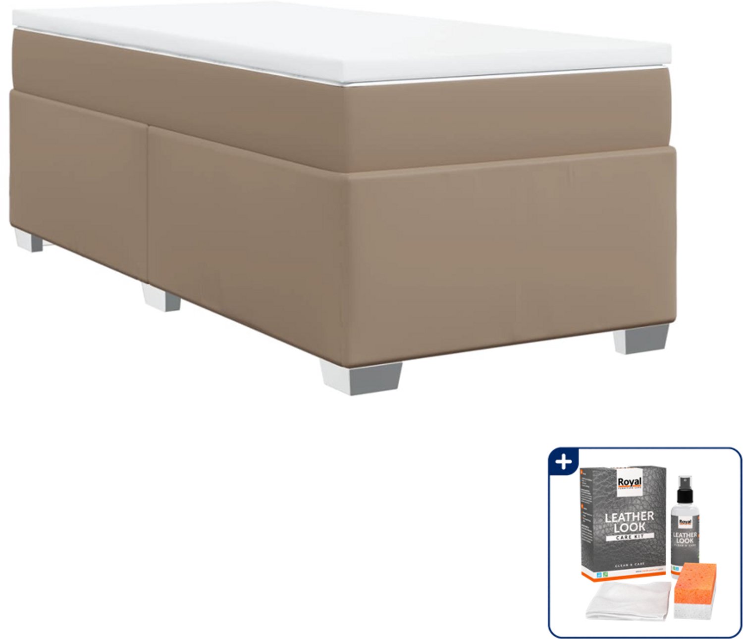 vidaXL boxspring met matras - 90 x 190 cm - kunstleer - cappuccino - Inclusief onderhoudsset voor kunstleer 150 ml Bruin