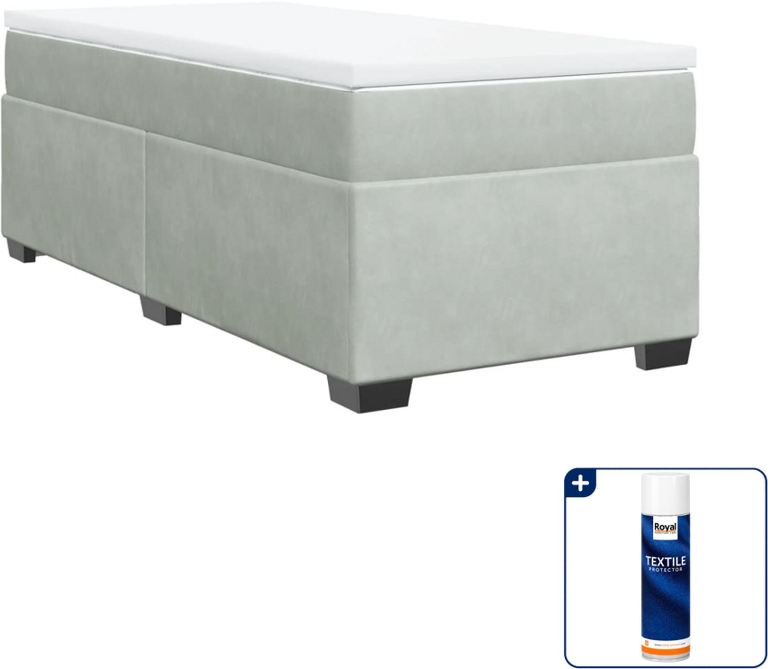 vidaXL boxspring met matras - 90 x 190 cm - fluweel - lichtgrijs - Inclusief textielbeschermer 500 ml