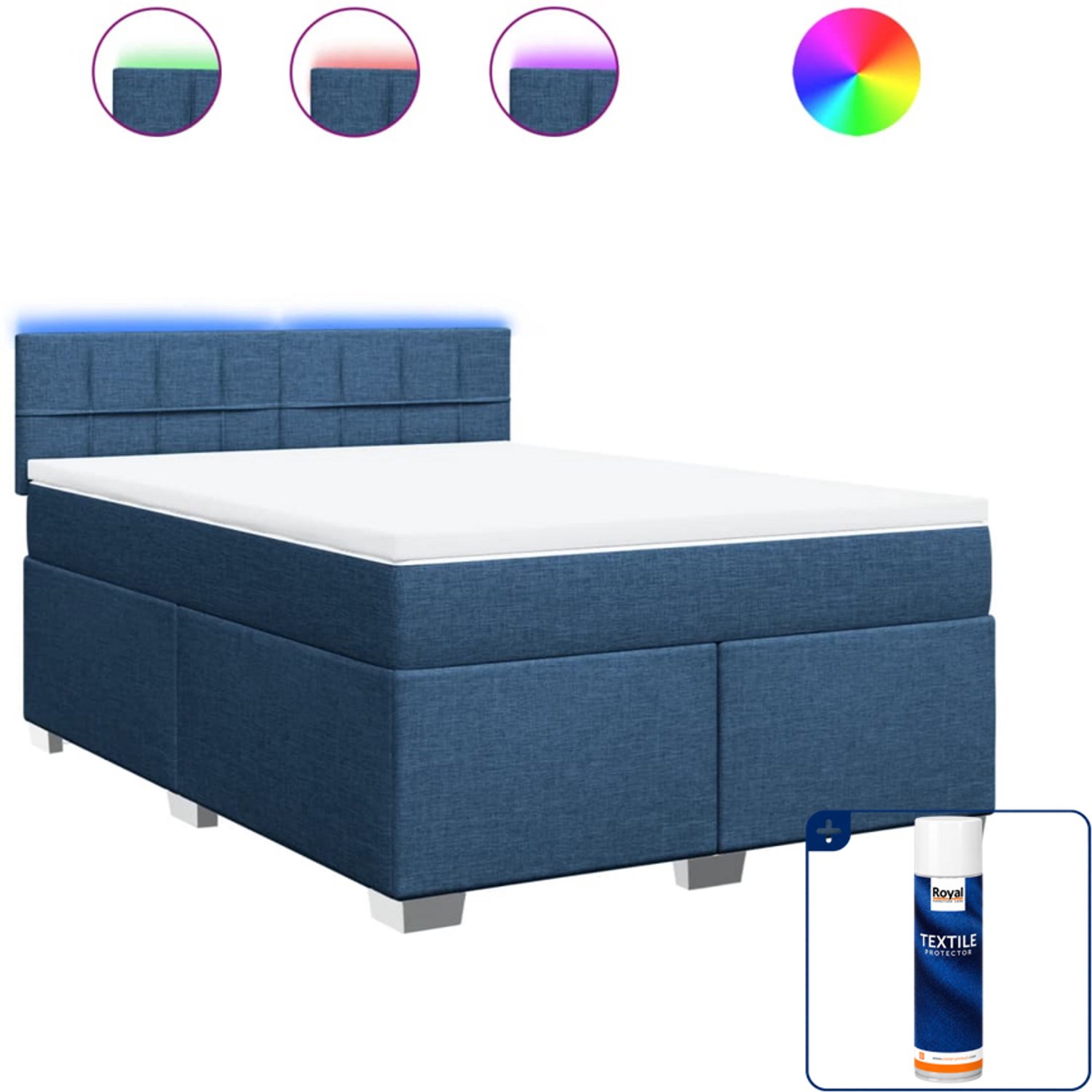 vidaXL boxspring Queensize - 160 x 200 cm - blauw - Inclusief textielbeschermer 500 ml