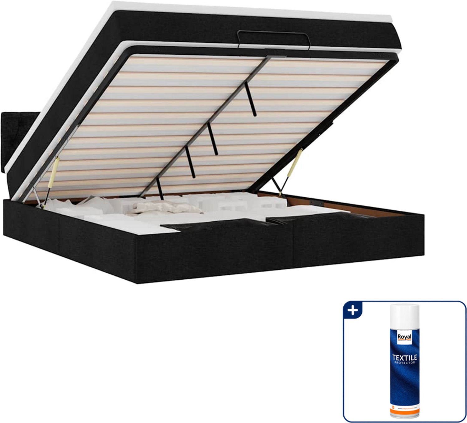 vidaXL Queensize ottoman bed met matras - 160 x 200 cm - zwart - Inclusief textielbeschermer 500 ml Blauw