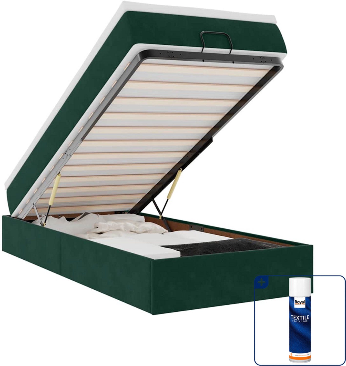 vidaXL ottoman bed met matras - 80 x 200 cm - fluweel - donkergroen - Inclusief textielbeschermer 500 ml Blauw