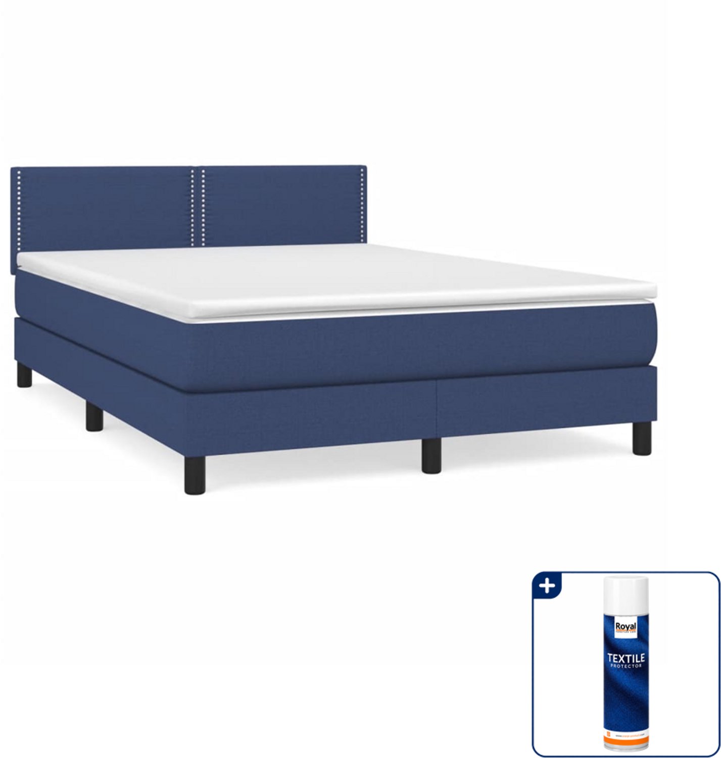 vidaXL boxspring met matras 140 x 190 cm - blauw - Inclusief textielbeschermer 500 ml