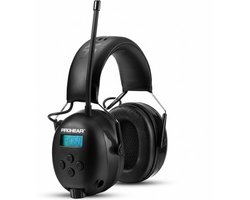 Oorkappen PROHEAR met DAB+ FM RADIO - oorbeschermers met BLUETOOTH - AUX - Bellen- oplaadbaar - gehoorbescherming - Ergonomisch - Orthopedisch - Lederen tas - zwart
