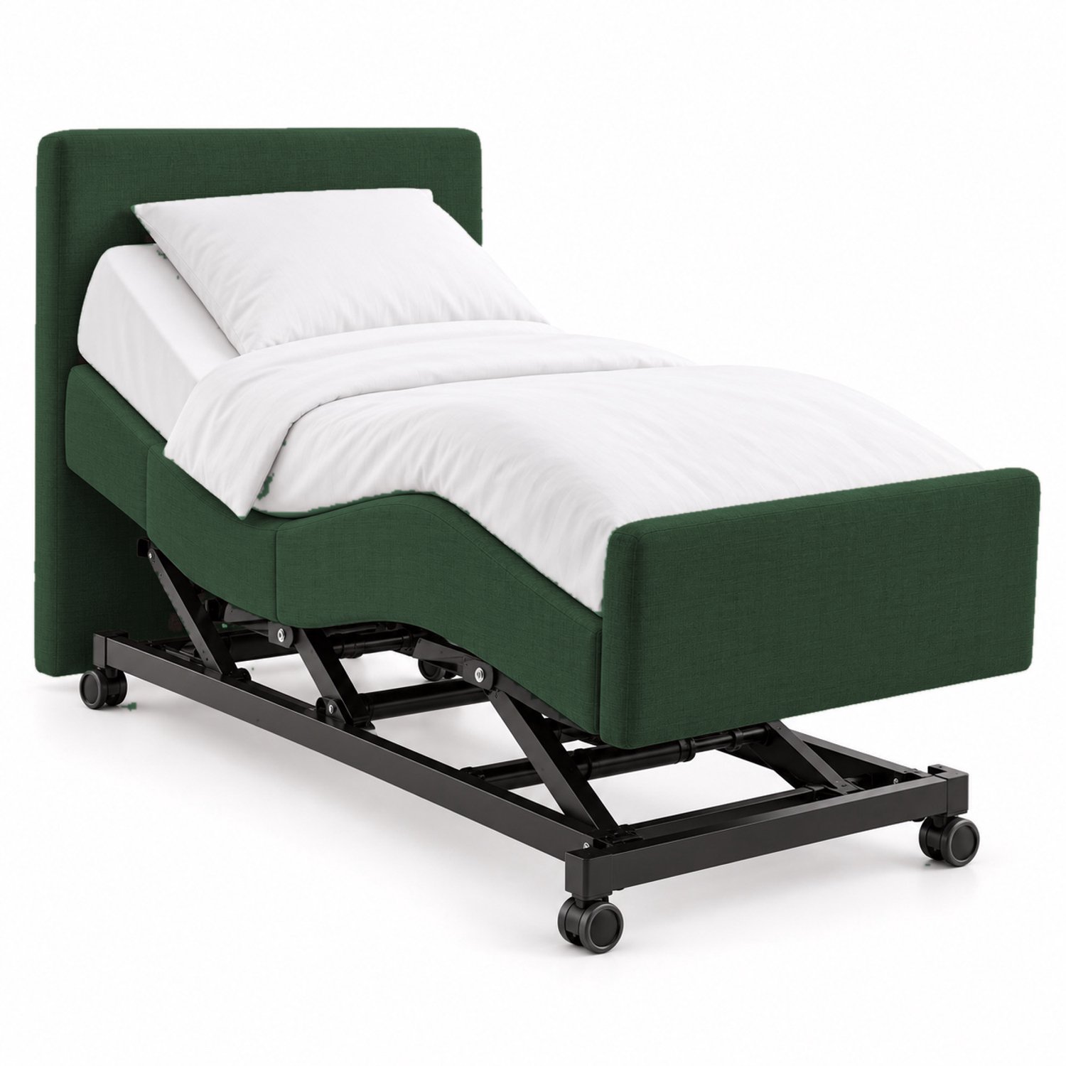 BoxspringFD Hoog Laag Bed / Boxpsring 1 Persoons Verzorgingsbed Seniorenbed Elektrisch Verstelbaar, 70x200 cm, kleur donkergroen Zwart