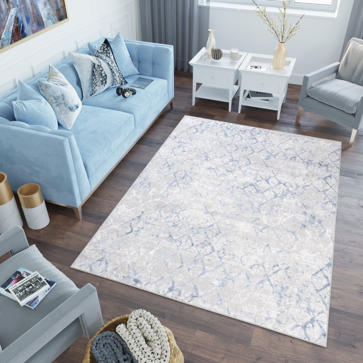 Tapiso Sky Vloerkleed Grijs Blauw Modern Slaapkamer Tapijt, foto 5