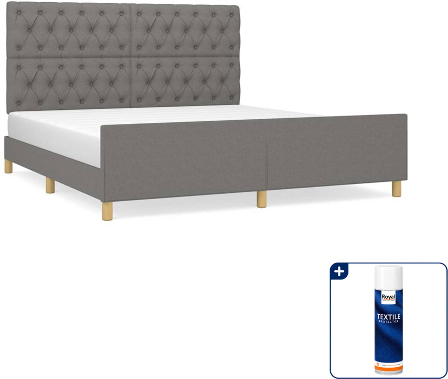 vidaXL Queensize bedframe - 160 x 200 cm - stof - donkergrijs - Inclusief textielbeschermer 500 ml