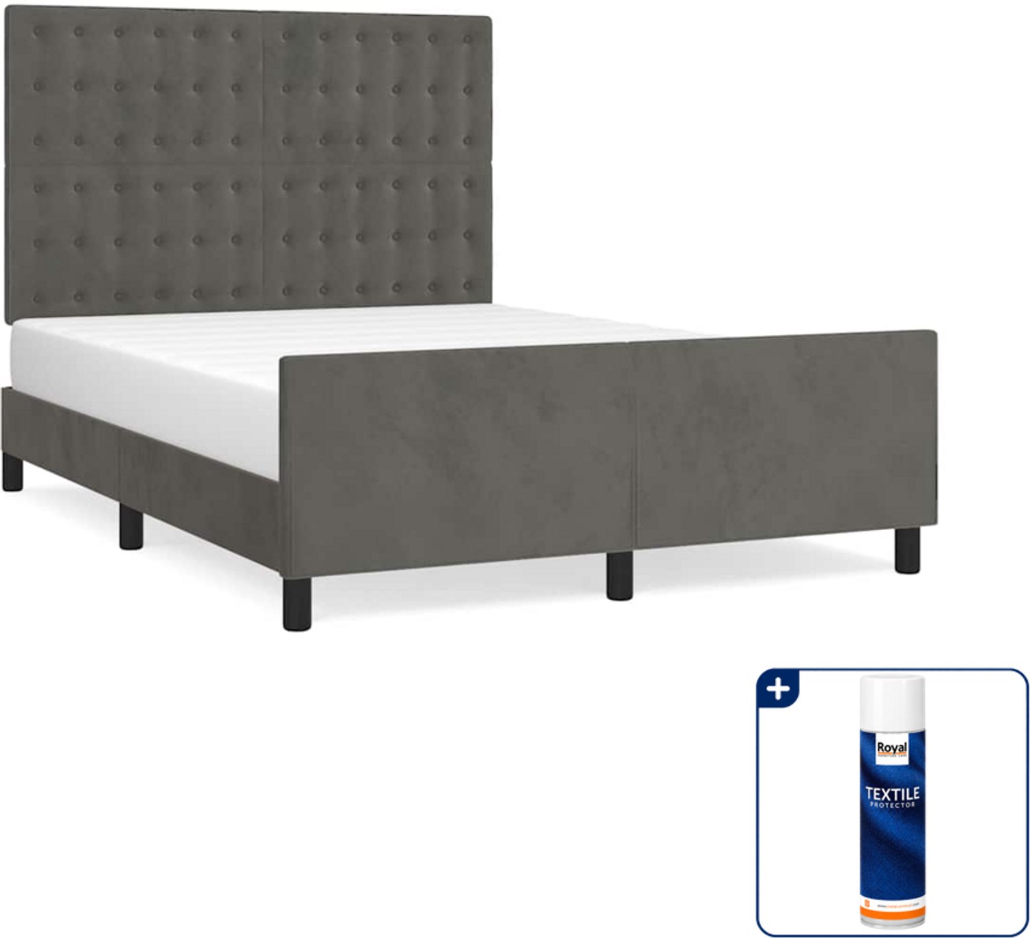 vidaXL Bedframe - 140 x 190 cm - fluweel - donkergrijs - Inclusief textielbeschermer 500 ml