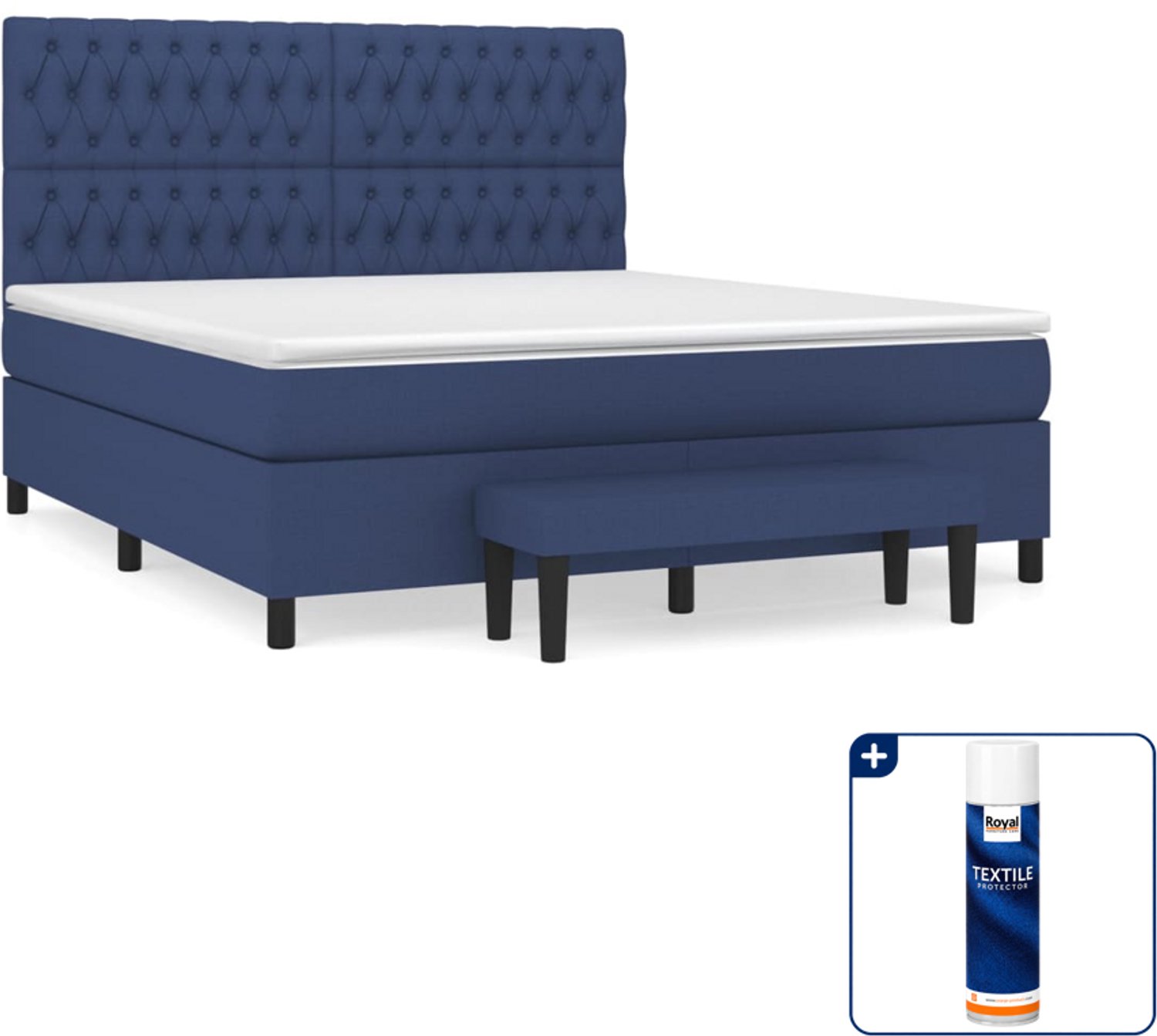 vidaXL Boxspring Kingsize - 180 x 200 cm - blauw - Inclusief textielbeschermer 500 ml